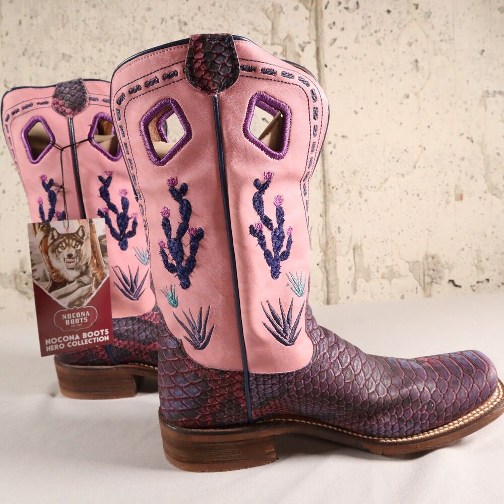 Nocona Boots Womens Size 6.5 B Purple Python Print w/ Cactus Upper Brand New